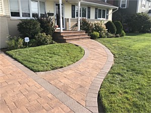 nicolock golden brown stone ridge brick paver walkway random pattern verona stoop bullnose steps edge hicksville
